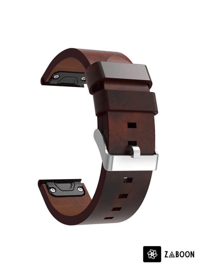 Zaboon Garmin Fenix 7X Solar 26mm Leather Steel Buckle Watch Band - Image 2