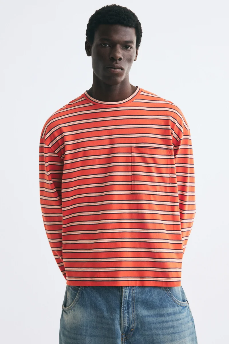 H&M Oversized Fit Long-sleeved Interlock T-shirt
