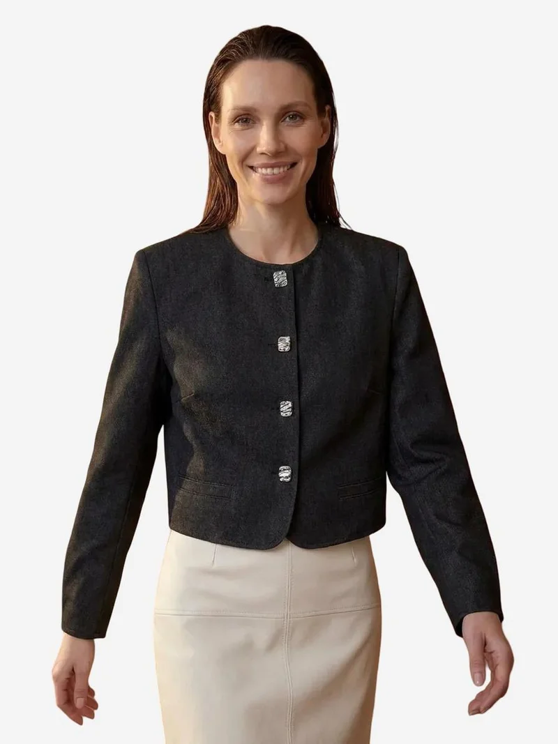 My Fashion Black MY FASHION Tailored Button Closure Short Jacket for Women | Best Price UAE