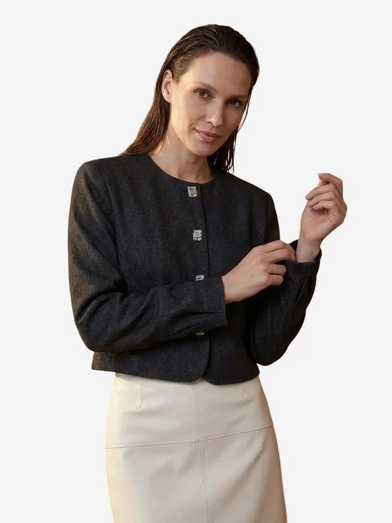 My Fashion Black MY FASHION Tailored Button Closure Short Jacket for Women | Best Price UAE