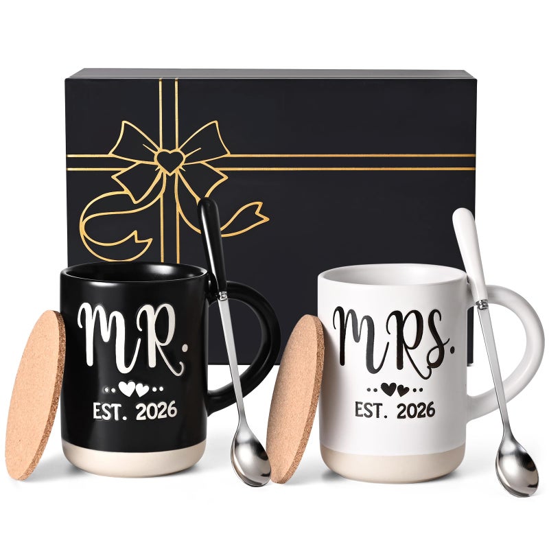 Cabtnca Mr and Mrs Est 2026 Mugs Set 16Oz, Weding Gifts for New Couples, Mr and Mrs Valentine's Day Gifts, His and Hers Coffee Mugs Set for Newlyweds Bride and Groom - Image 1