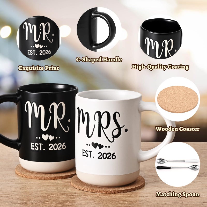 Cabtnca Mr and Mrs Est 2026 Mugs Set 16Oz, Weding Gifts for New Couples, Mr and Mrs Valentine's Day Gifts, His and Hers Coffee Mugs Set for Newlyweds Bride and Groom - Image 4