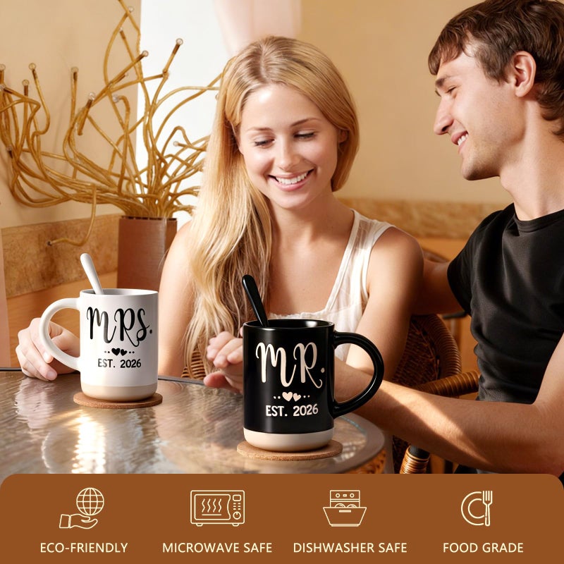 Cabtnca Mr and Mrs Est 2026 Mugs Set 16Oz, Weding Gifts for New Couples, Mr and Mrs Valentine's Day Gifts, His and Hers Coffee Mugs Set for Newlyweds Bride and Groom - Image 3