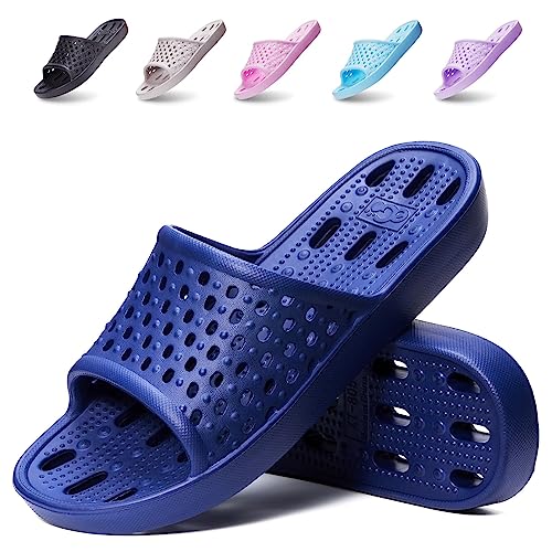 Xomiboe Shower Shoes Men Women Non Slip Bathroom House Slippers College Dorm Room Essentials for Girls Kids Shower Sandals Swimming Water Shoe (Blue,EU42-43) - Image 1