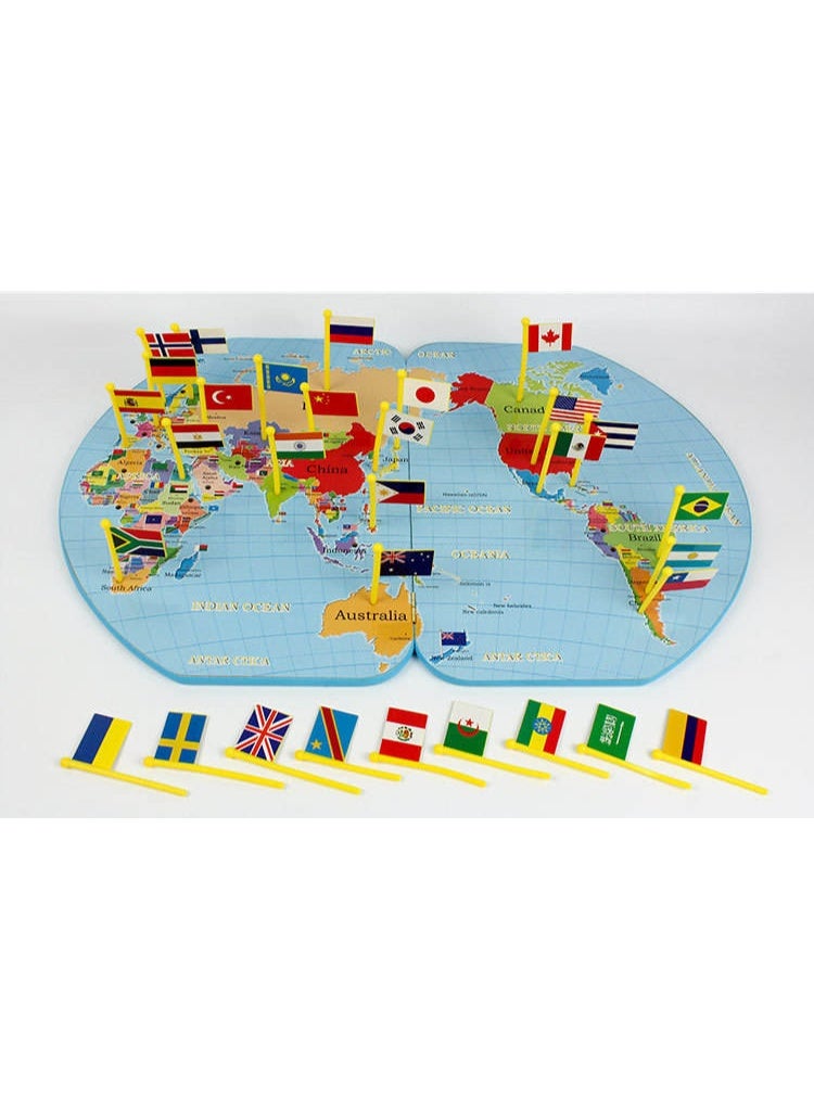 Capstro World Map Flags Puzzle for Kids – Geography Learning Activity with Country Flag Pieces, English Map Matching Board & Educational Toy – World Map Flags - Image 1