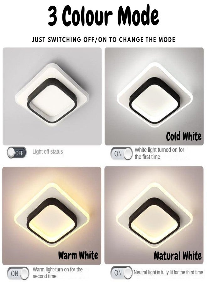 Kidultz 50W Modern European Unique LED Wall Mounted Indoor Aisle Lamp for Balcony Corridor Living Dining Room Home Bedroom Ceiling Light 3 Colour Mode - Warm, Cold & Natural(Square Black) - Image 3
