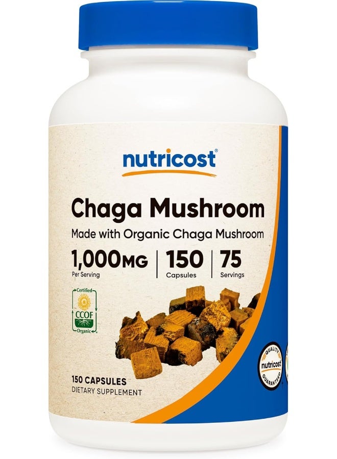 Nutricost Organic Chaga Mushroom Capsules 1000mg, 75 Servings - Image 1