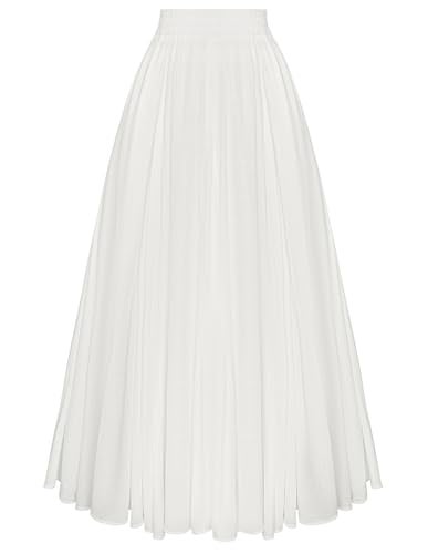 Scarlet Darkness Women Casual Maxi Skirt Flowy Bohemian Renaissance Long Skirts White L