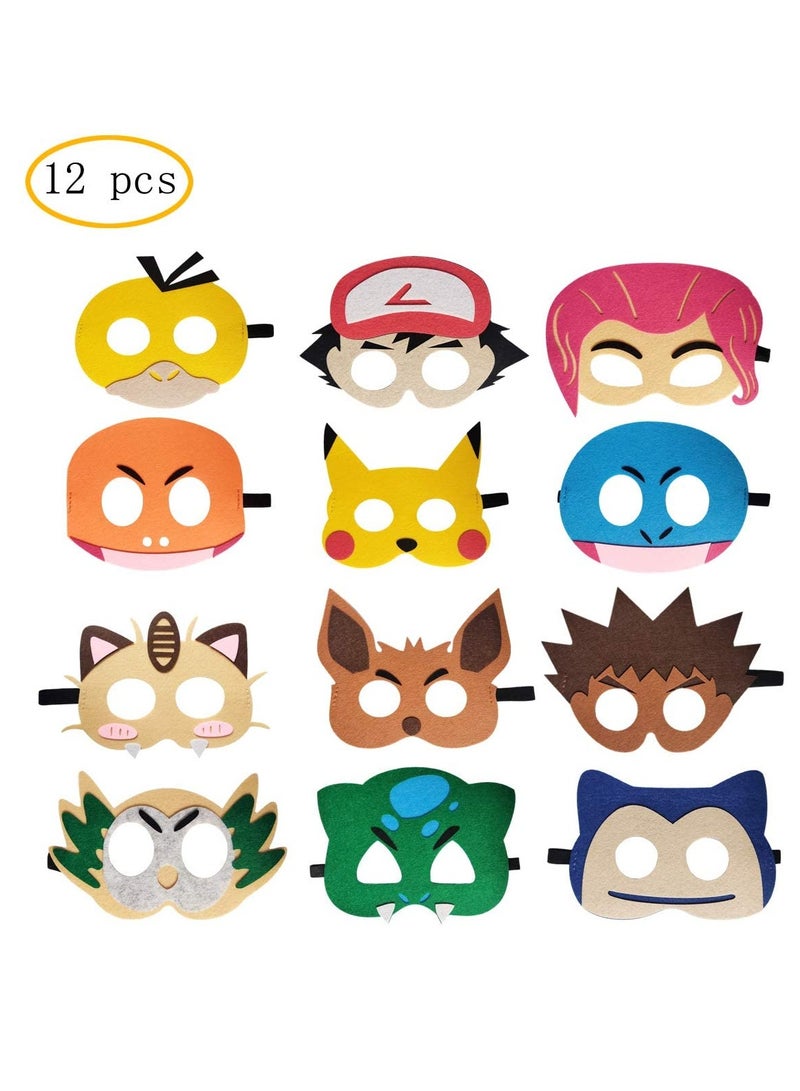 Zikra Anime kemon birthday party supplies 12pcs pika theme blanket mask suitable for children's roleplaying decorations and Red Blue Black Green Pink 67x55x02 - Image 1