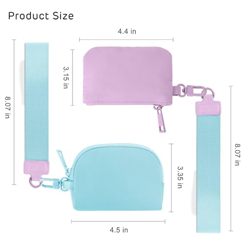 Viverte Mini Zip Around Keychain Wristlet Wallets Small Portable Dual Pounch Wristlet Detachable Coin Purse Pocket Gifts for Women Travel Sports Outdoors (Lavender+Icing Blue) - Image 3
