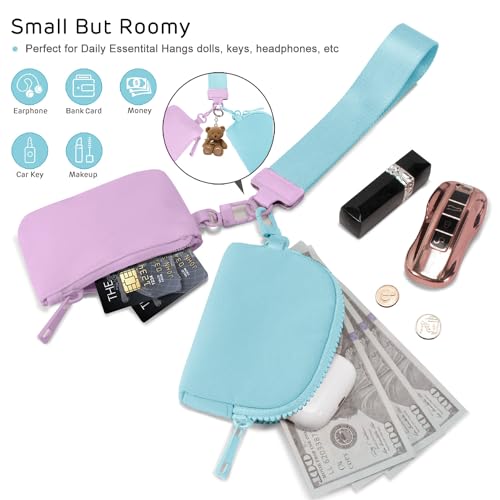 Viverte Mini Zip Around Keychain Wristlet Wallets Small Portable Dual Pounch Wristlet Detachable Coin Purse Pocket Gifts for Women Travel Sports Outdoors (Lavender+Icing Blue) - Image 4