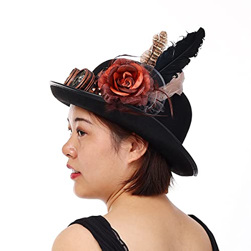 BLESSUME Unisex Steampunk Top Hats Goggles Gears Costume Accessory(Various Claasic Styles) (A, Head Circumference About 58cm/22.8") - Image 2