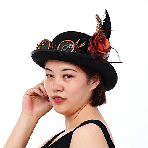 BLESSUME Unisex Steampunk Top Hats Goggles Gears Costume Accessory(Various Claasic Styles) (A, Head Circumference About 58cm/22.8") - Image 1