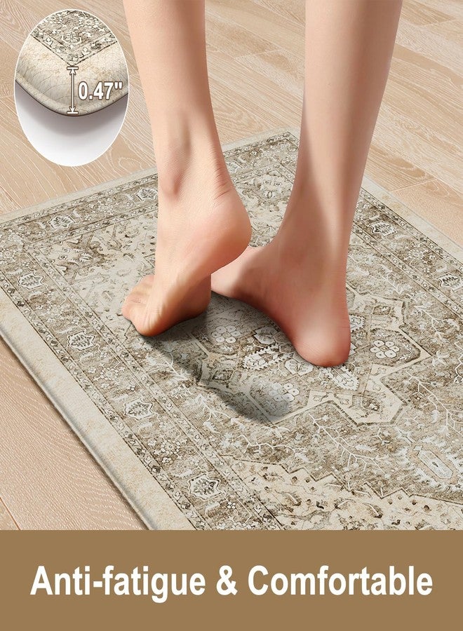 KIMODE Anti Fatigue Kitchen Mats 2 PCS 17"x47"+17"x29", Boho Kitchen Rugs and Mats, Non Slip Cushioned Kitchen Mats for Floor, Waterproof Kitchen Floor Mats for Laundry, Office, Sink, Khaki - Image 2