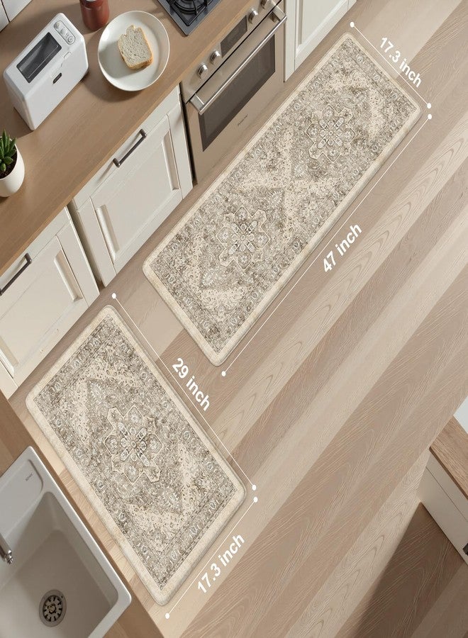 KIMODE Anti Fatigue Kitchen Mats 2 PCS 17"x47"+17"x29", Boho Kitchen Rugs and Mats, Non Slip Cushioned Kitchen Mats for Floor, Waterproof Kitchen Floor Mats for Laundry, Office, Sink, Khaki - Image 3