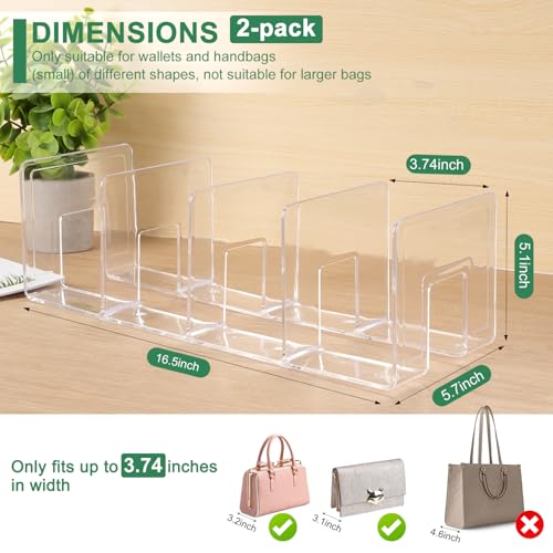 AMZABBY 2 Pack Acrylic Purse Organizer for Closet 8Slot Bag Purse Organizer No Assembly Clear Handbag Storage Shelf for Shelf Divider Handbags Clothes Sweater - Image 3