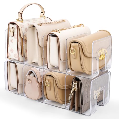 AMZABBY 2 Pack Acrylic Purse Organizer for Closet 8Slot Bag Purse Organizer No Assembly Clear Handbag Storage Shelf for Shelf Divider Handbags Clothes Sweater - Image 1