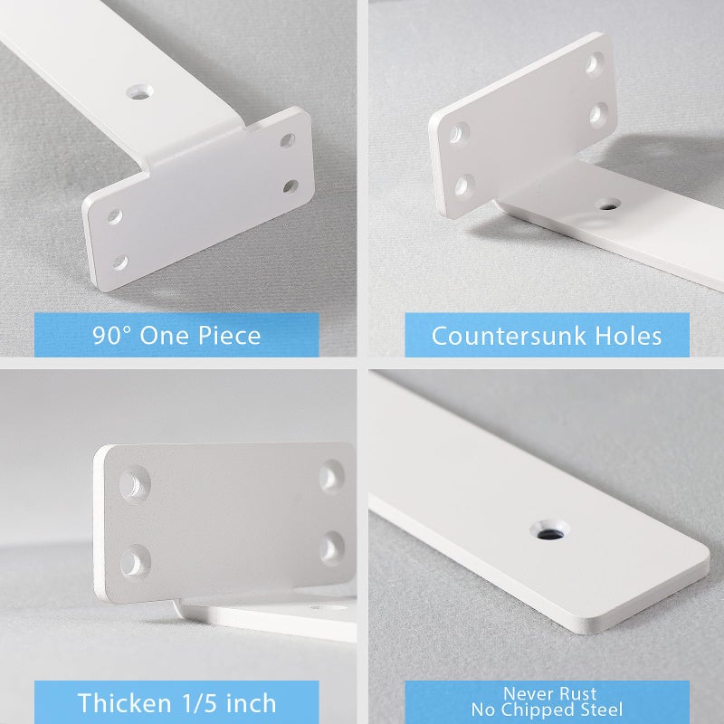 WEKIS 6 Inch Floating Shelf Brackets White, Hidden Invisible L Shelves Brackets, 1/5 Inch Heavy Duty Metal Industrial White Shelf Bracket Hardware Supports, 6 Pack Brackets for Wood Shelves - Image 3