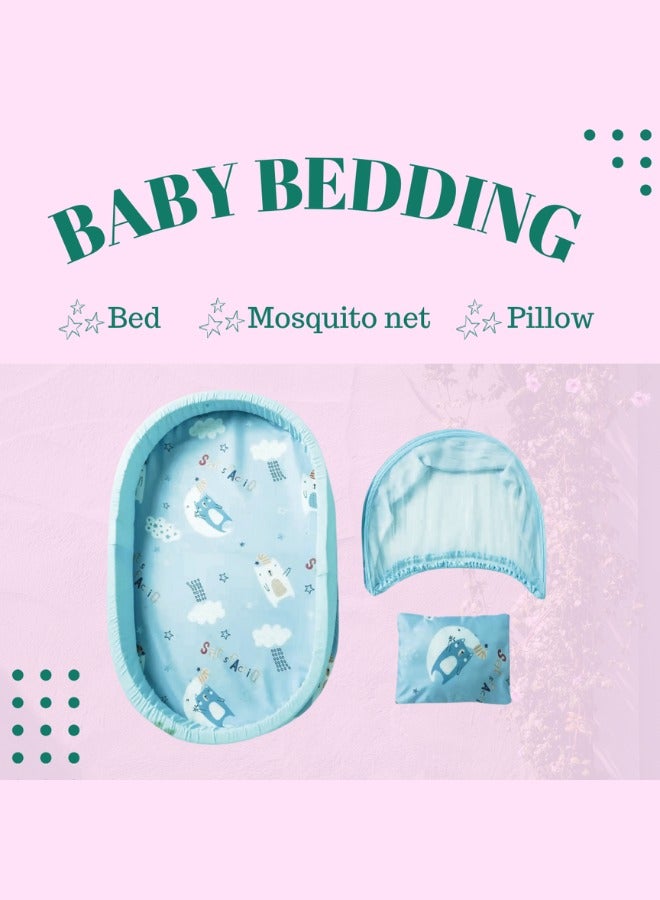 طقم سرير للأطفال مع ناموسية للأولاد قابل للطي وسهل الحمل وأرضية إسفنجية سميكة من القطن ومقاومة للحشرات وسرير للأطفال حديثي الولادة (وردي)