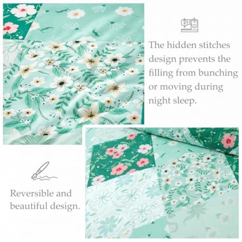 7.5 Tog King Duvet Set, Soft Reversible Coverless Oversized Comforter Set with 2 Pillowcases, Patchwork Printed Down Alternative Bedding Comforters for All Seasons, 200x230cm Lightweight Quilt, 2 Pillowcase 50×75cm, Soft Microfibre Bed Cover Bedding, All Seasons, Machine Washable - Image 5