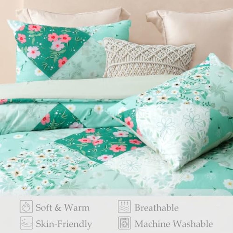 7.5 Tog King Duvet Set, Soft Reversible Coverless Oversized Comforter Set with 2 Pillowcases, Patchwork Printed Down Alternative Bedding Comforters for All Seasons, 200x230cm Lightweight Quilt, 2 Pillowcase 50×75cm, Soft Microfibre Bed Cover Bedding, All Seasons, Machine Washable - Image 4