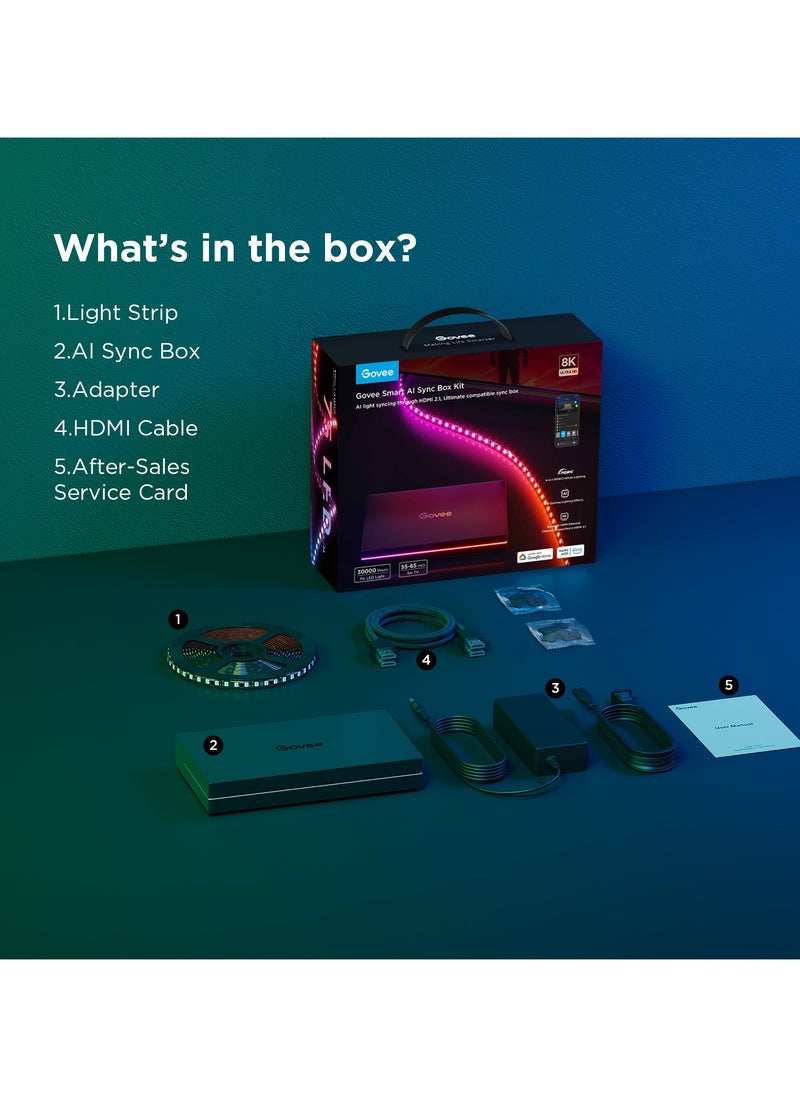 Govee - AI Smart Sync Box Kit 8K HDMI 2.1 with strip lights for 55-65"TV Max - Image 1
