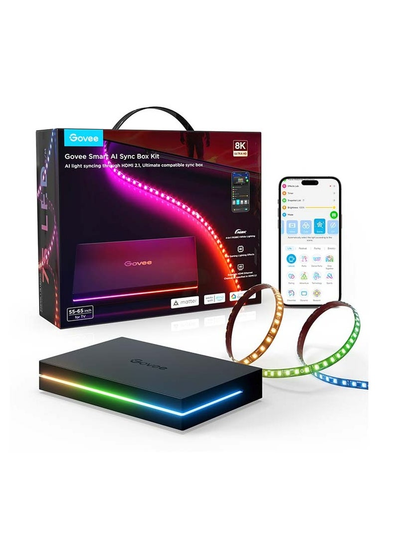 Govee AI Smart Sync Box Kit 8K HDMI 2.1 with strip lights for 55-65"TV Max  - Image 1