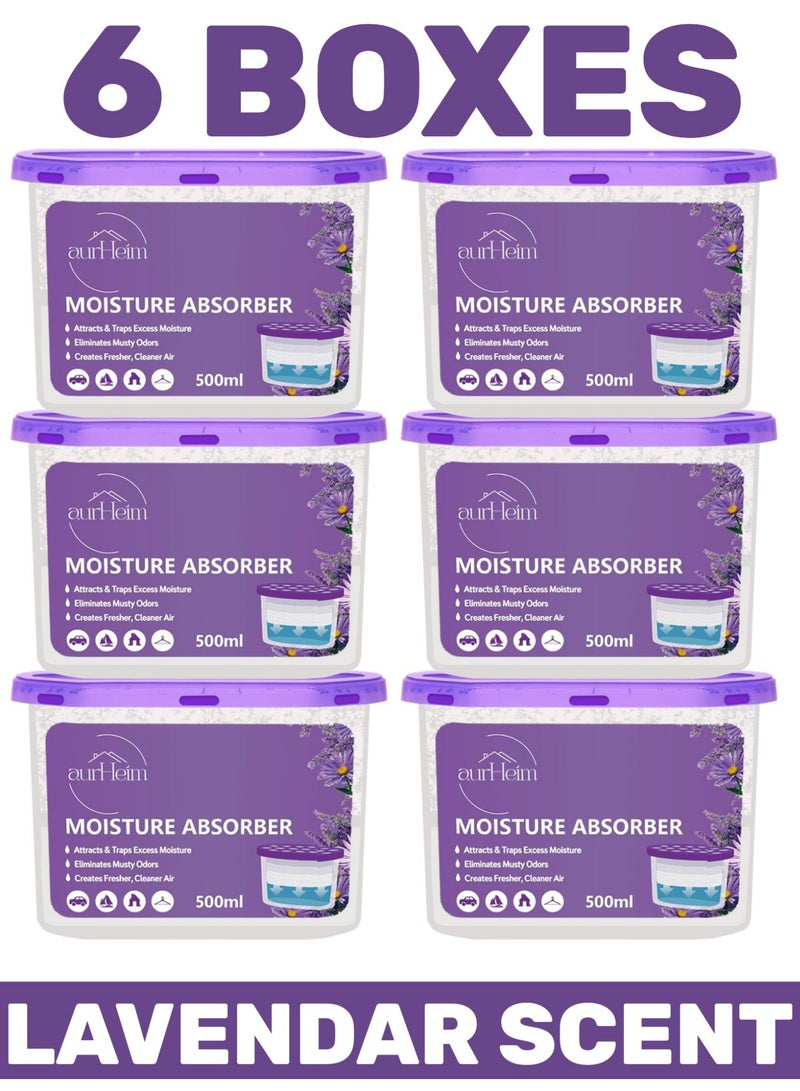Aurheim Moisture Absorber bags lavender scent box 6 Pack, Dehumidifier Boxes Humidity Absorber in Wardrobes, Bedrooms, Bathrooms (220g pack) - Image 1