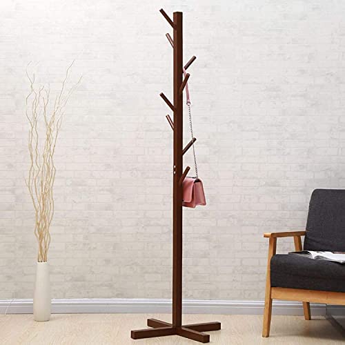 ZEPOLI Clothes Rack Free Standing Tree Shaped Pine Wood Coat Stand with 8 Hooks for Hanging Coats Hats Bag - Closet Wardrobe for Bedroom, Living Room & Entryway (WALNUT) - Image 5