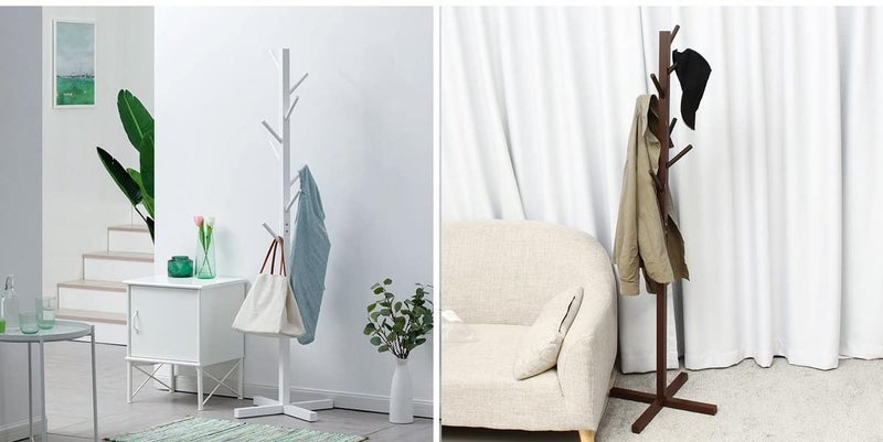 ZEPOLI Clothes Rack Free Standing Tree Shaped Pine Wood Coat Stand with 8 Hooks for Hanging Coats Hats Bag - Closet Wardrobe for Bedroom, Living Room & Entryway (WALNUT) - Image 2