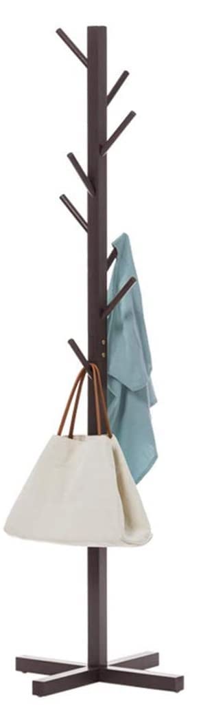 ZEPOLI Clothes Rack Free Standing Tree Shaped Pine Wood Coat Stand with 8 Hooks for Hanging Coats Hats Bag - Closet Wardrobe for Bedroom, Living Room & Entryway (WALNUT) - Image 1