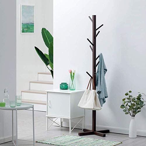 ZEPOLI Clothes Rack Free Standing Tree Shaped Pine Wood Coat Stand with 8 Hooks for Hanging Coats Hats Bag - Closet Wardrobe for Bedroom, Living Room & Entryway (WALNUT) - Image 4