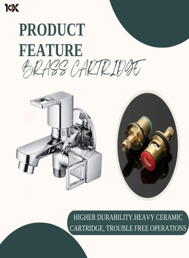 10X Bib Cock Two Way LC-8006 for | Dual Outlet Wall Mounted Tap with Aerator | Heavy Brass Cartridge | Chrome Plated | Compatible with Health Faucet/Jet - Image 5