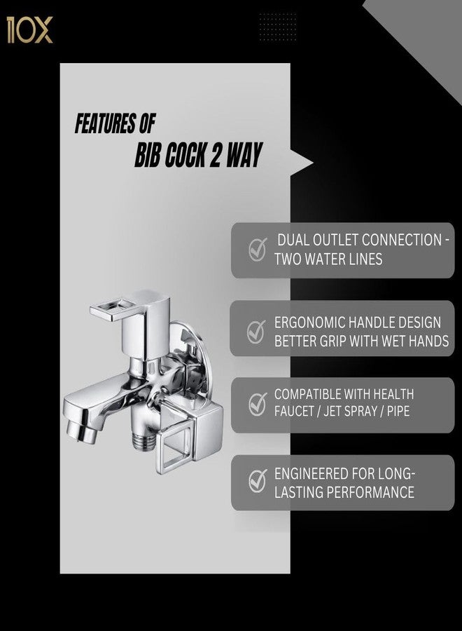10X Bib Cock Two Way LC-8006 for | Dual Outlet Wall Mounted Tap with Aerator | Heavy Brass Cartridge | Chrome Plated | Compatible with Health Faucet/Jet - Image 3