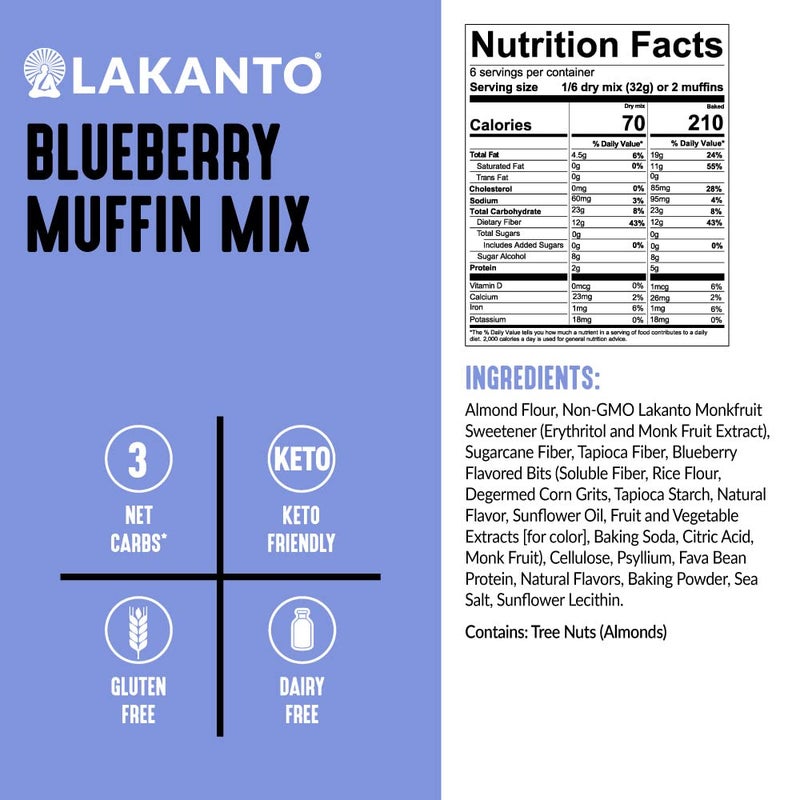 Lakanto Sugar Free Blueberry Muffin Mix - Naturally Flavored, Sweetened with Monk Fruit Sweetener, Keto Diet Friendly, 3 Net Carbs, Gluten Free, Breakfast Food, Delicious, Easy to Make (12 Servings) - Image 3