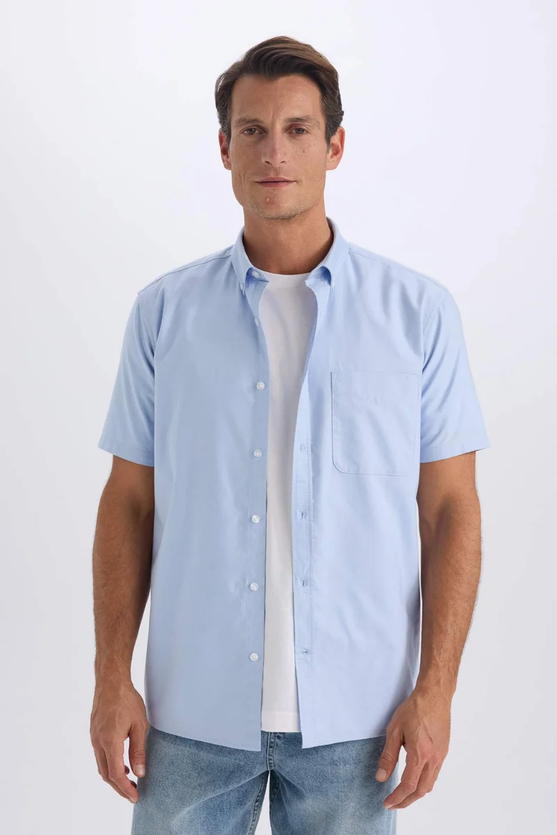 DeFacto Regular Fit Polo Collar Oxford Short Sleeve Shirt