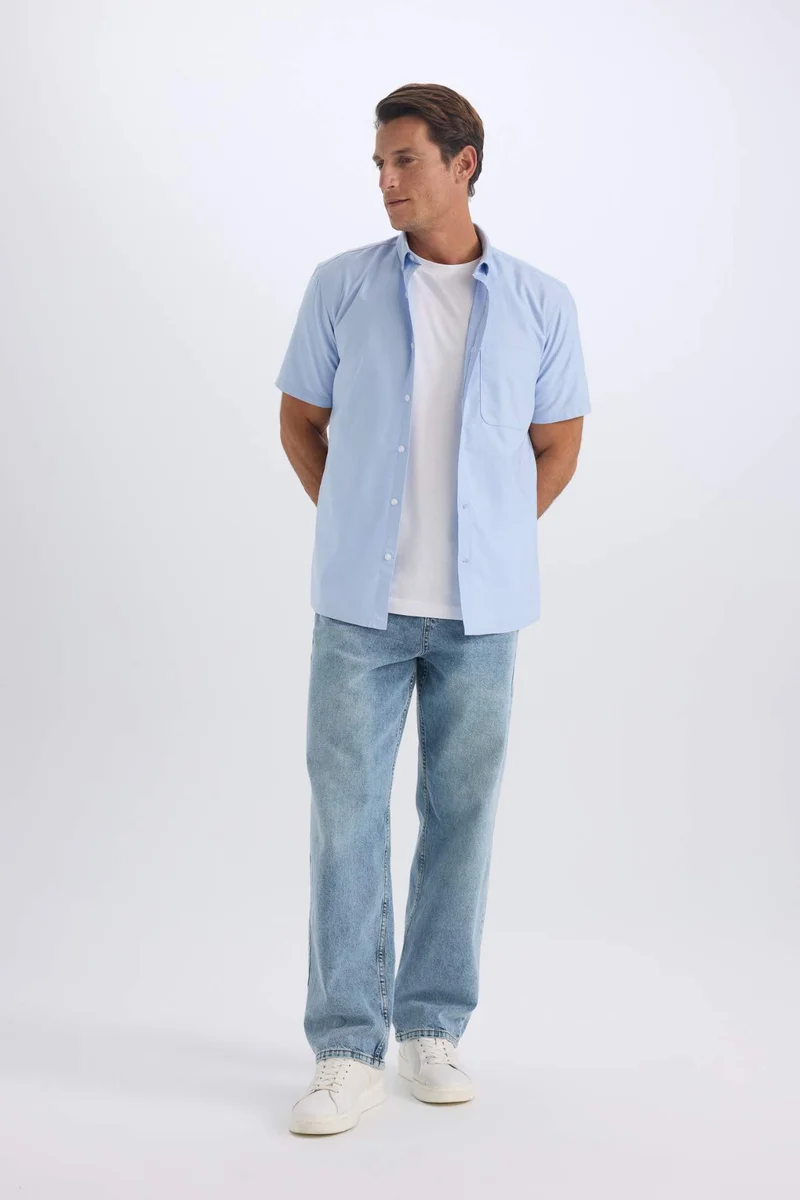 DeFacto Regular Fit Polo Collar Oxford Short Sleeve Shirt