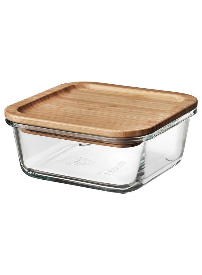 erorex Food container with lid, square glass/bamboo, 600 ml - Image 1