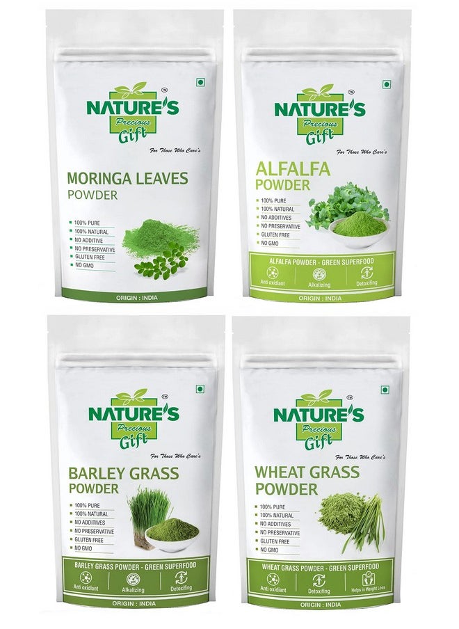 NATURE'S Precious Gift Moringa Powder, Alfalfa Powder, Barley Grass & Wheat Grass 500 Gm Each (Green Superfood Combo Pack)  - Image 1