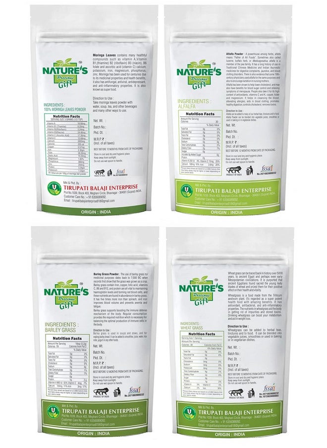 NATURE'S Precious Gift Moringa Powder, Alfalfa Powder, Barley Grass & Wheat Grass 500 Gm Each (Green Superfood Combo Pack)  - Image 2