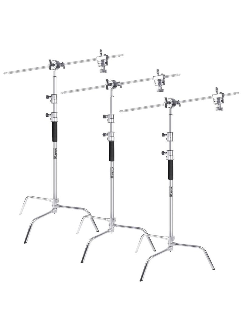 COOPIC C Stand Stainless Steel 330cm/10ft Max. Height Studio Photo Video 4 feet Holding Arm Grip with Turtle Base for Light Reflector (3 PACK) - Image 1