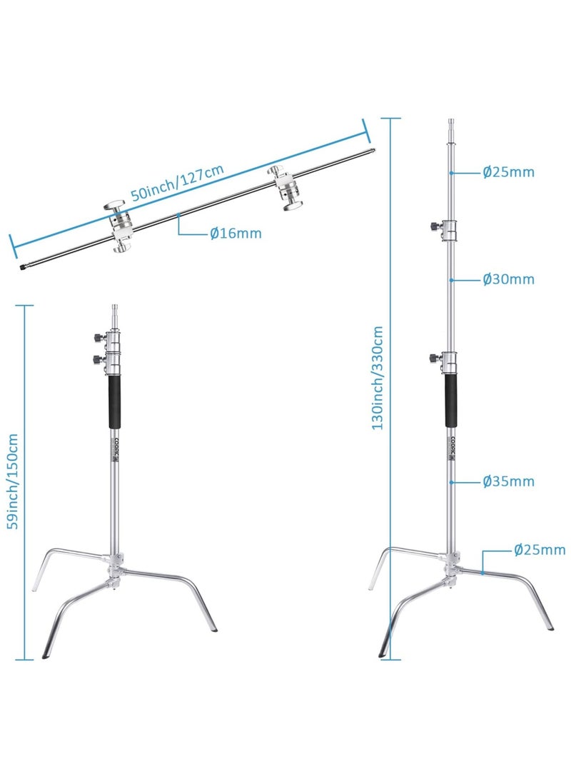 COOPIC C Stand Stainless Steel 330cm/10ft Max. Height Studio Photo Video 4 feet Holding Arm Grip with Turtle Base for Light Reflector (3 PACK) - Image 3