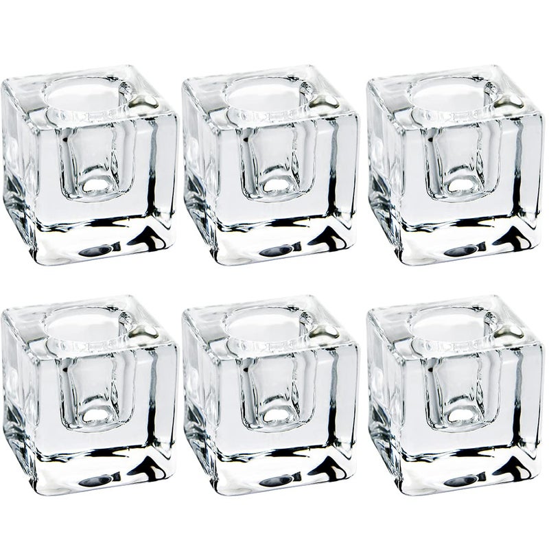 AGLARY 6 PCS Square Glass Taper Candle Holder  Crystal Clear Candlestick for Dining Table  Wedding  Thanksgiving and Christmas.  - Image 1