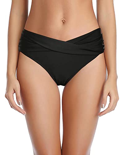 Tempt Me Women Black Twist Bikini Bottom Moderate High Cut Bathing Suit Bottoms Ruched Swimsuit Bottom M - Image 1
