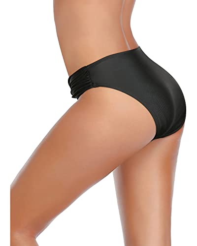 Tempt Me Women Black Twist Bikini Bottom Moderate High Cut Bathing Suit Bottoms Ruched Swimsuit Bottom M - Image 5