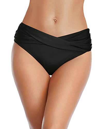 Tempt Me Women Black Twist Bikini Bottom Moderate High Cut Bathing Suit Bottoms Ruched Swimsuit Bottom M - Image 3