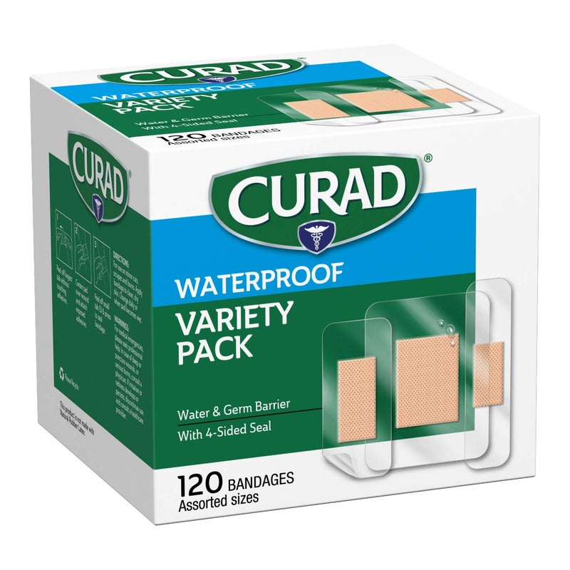 Curad Waterproof Bandage Variety Pack, 3 Styles Included; Assorted Size, 120 Bandages - Image 1