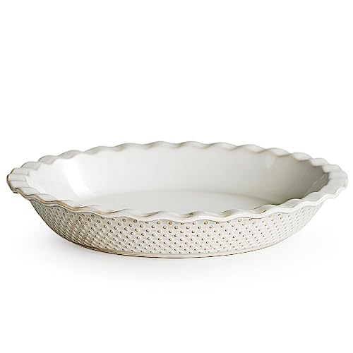 getstar Ceramic Pie Pan 9 inch Pie Dish for Baking NonStick Oven  Dishwasher Safe Farmhouse Decor Quiche Baking Dish Pie Plate Deep Dish Pie Pan Embossed Dots