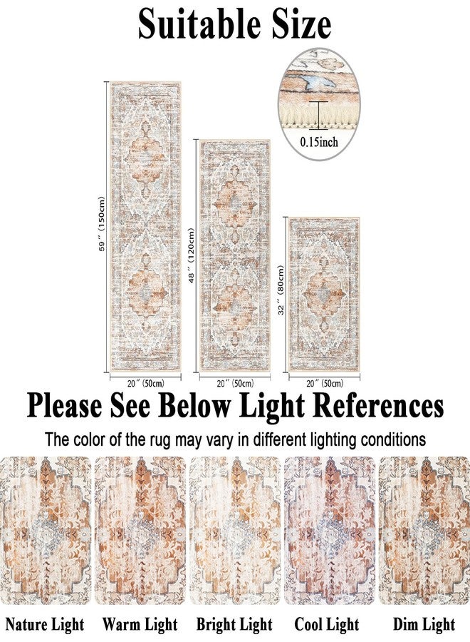 Ileading Boho Kitchen Rugs Sets 3 Piece with Runner Kitchen Floor Mat Carpet Farmhouse Kitchen Rugs and Mats Non Skid Washable Runner Rug for Kitchen Floor Office Sink Laundry, Light Brown - Image 2