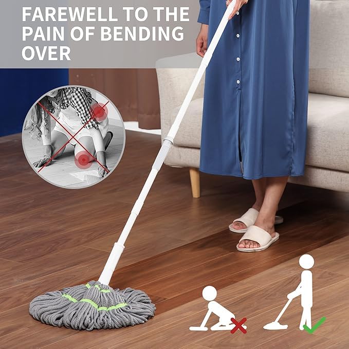 Suicune Self Wringing Squeeze Twist Mop Microfiber Floor Cleaning Dust Mop with Extendable Stainless Steel Handle Reusable Household Cleaning Supplies for Home Cleaning - Image 2